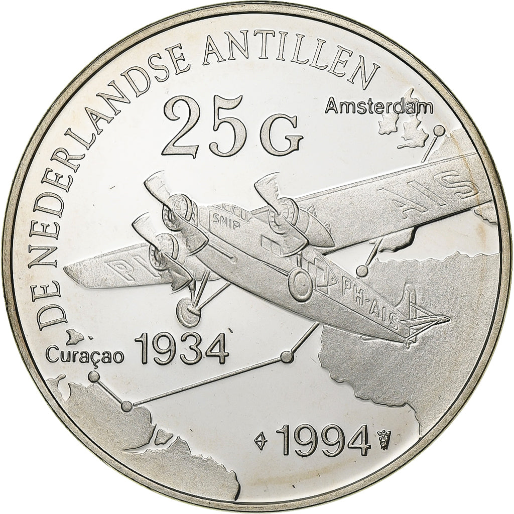 Netherlands Antilles, Beatrix, 25 Gulden, 1994, Utrecht, Silver, MS(65-70)