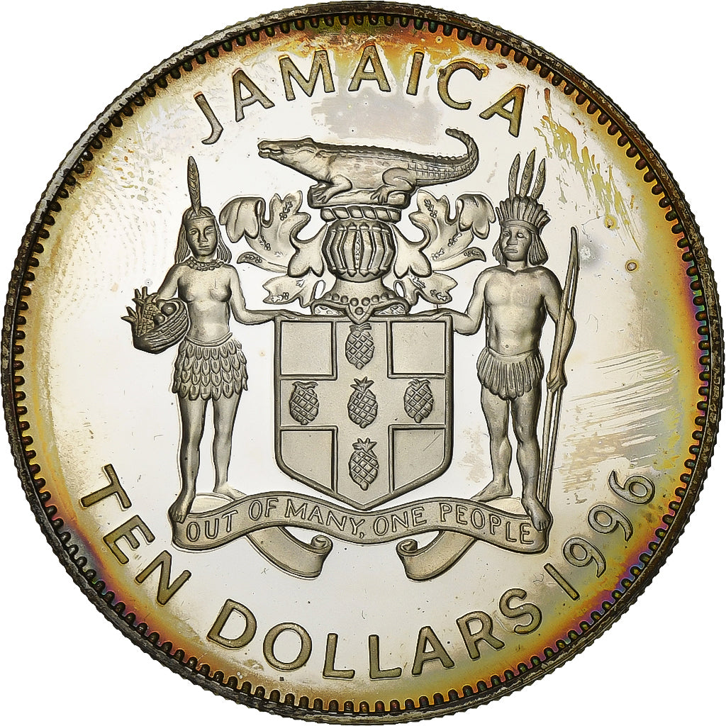 Jamaica, 10 Dollars, Olympics, 1996, Silver, MS(65-70), KM:176
