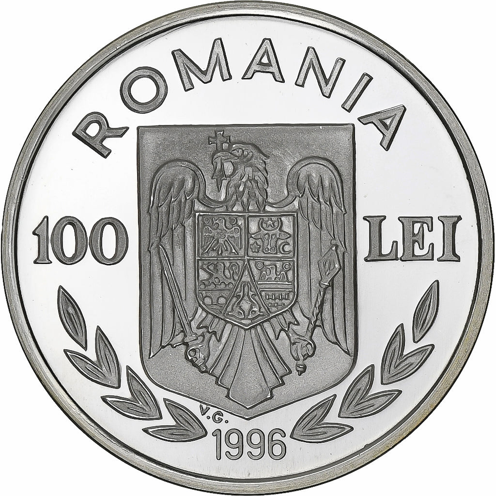 Romania, 100 Lei, 1996, Silver, MS(65-70), KM:128