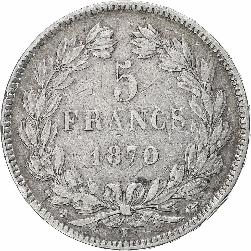 Frankrijk, 5 Francs, 1870, Bordeaux, Différent Ancre, Zilver, ZF, Gadoury:742