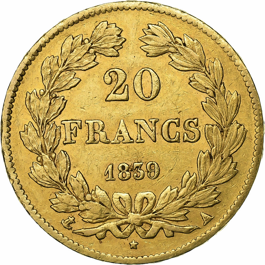 Francja, 20 Francs, Louis-Philippe, 1839, Paris, Złoto, AU(50-53)