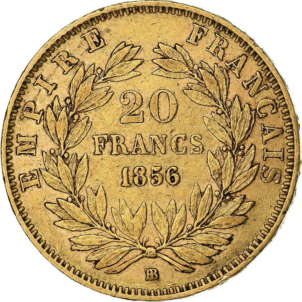 France, Napoléon III, 20 Francs, Napoléon III, 1856, Strasbourg, Rare, Or