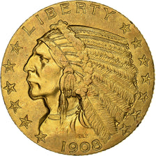 United States, $5, Half Eagle, Indian Head, 1908, Philadelphia, Gold, AU(55-58)