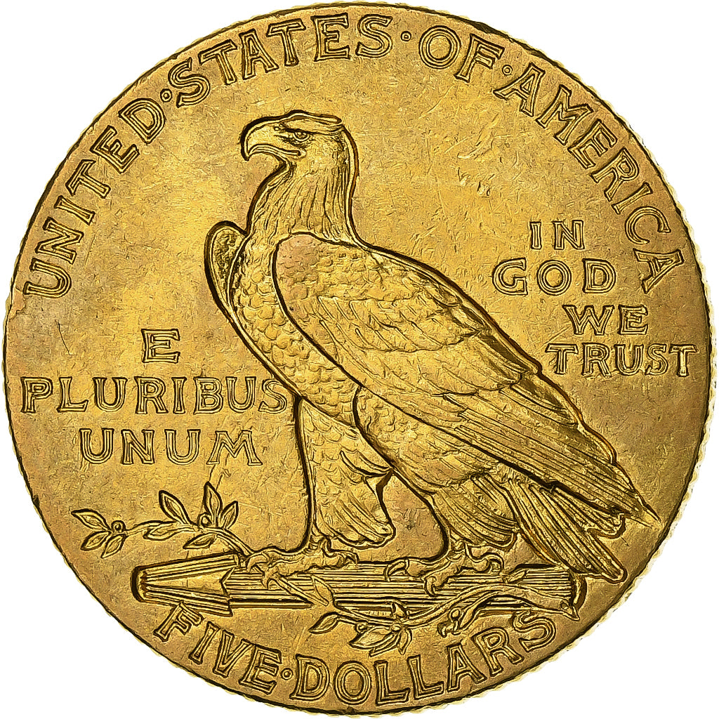 United States, $5, Half Eagle, Indian Head, 1908, Philadelphia, Gold, AU(55-58)