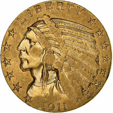 United States, $5, Half Eagle, Indian Head, 1911, Philadelphia, Gold, EF(40-45)