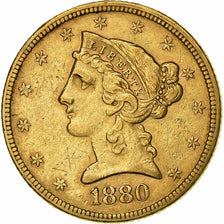 Vereinigte Staaten, $5, Half Eagle, Coronet Head, 1880, Philadelphia, Gold, VZ