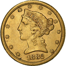 United States, $5, Half Eagle, Coronet Head, 1882, Carson City, Gold, AU(50-53)