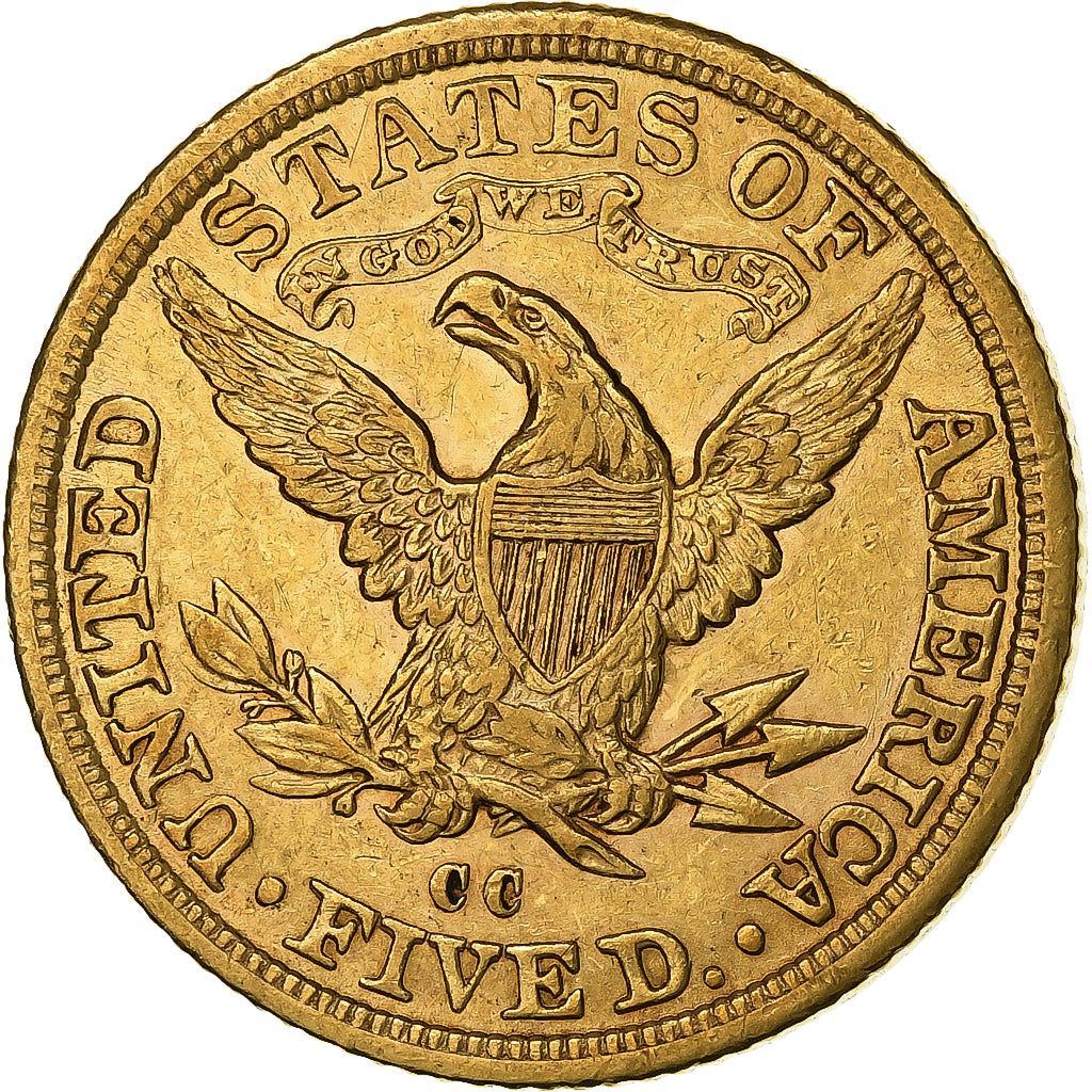 United States, $5, Half Eagle, Coronet Head, 1882, Carson City, Gold, AU(50-53)
