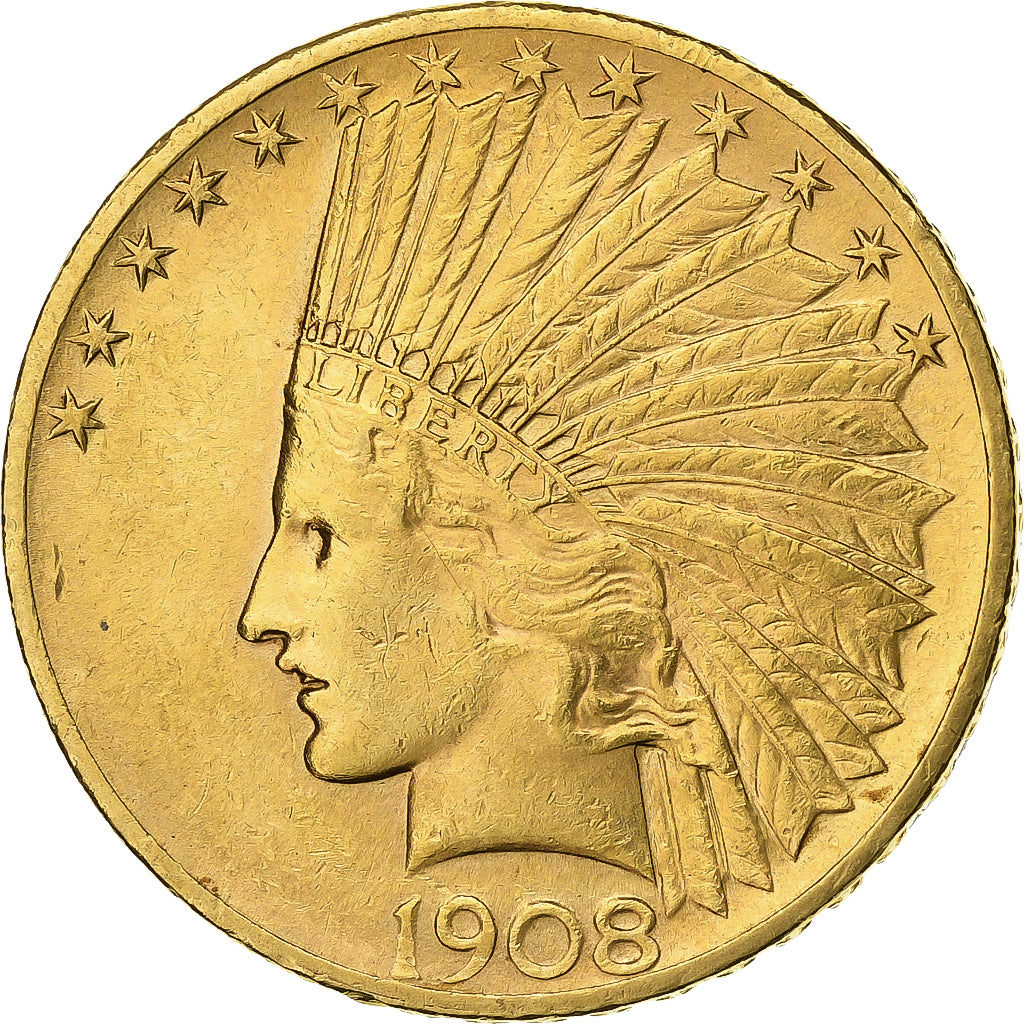 États-Unis, 10 Dollars, Indian Head, 1908, Philadelphie, Or, SUP, KM:130