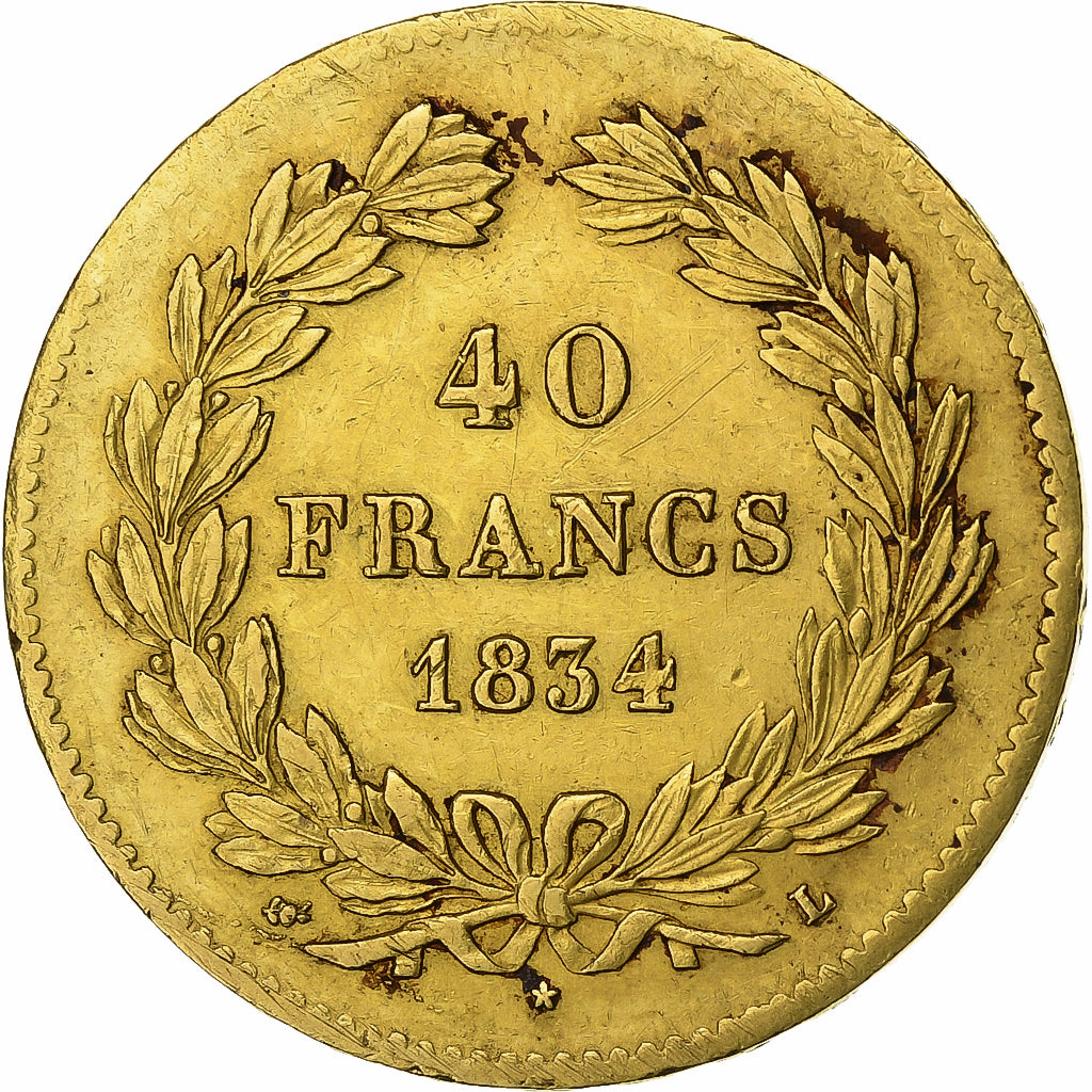 France, Louis-Philippe, 40 Francs, 1834, Bayonne, Gold, AU(55-58), Gadoury:1106