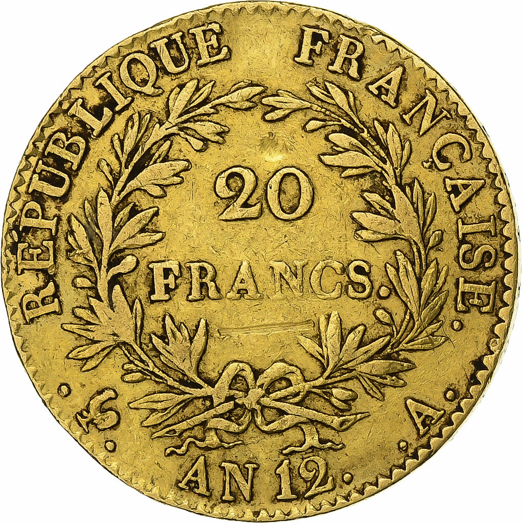 France, 20 Francs, Premier Consul, An 12, Paris, Or, TB+, Gadoury:1020