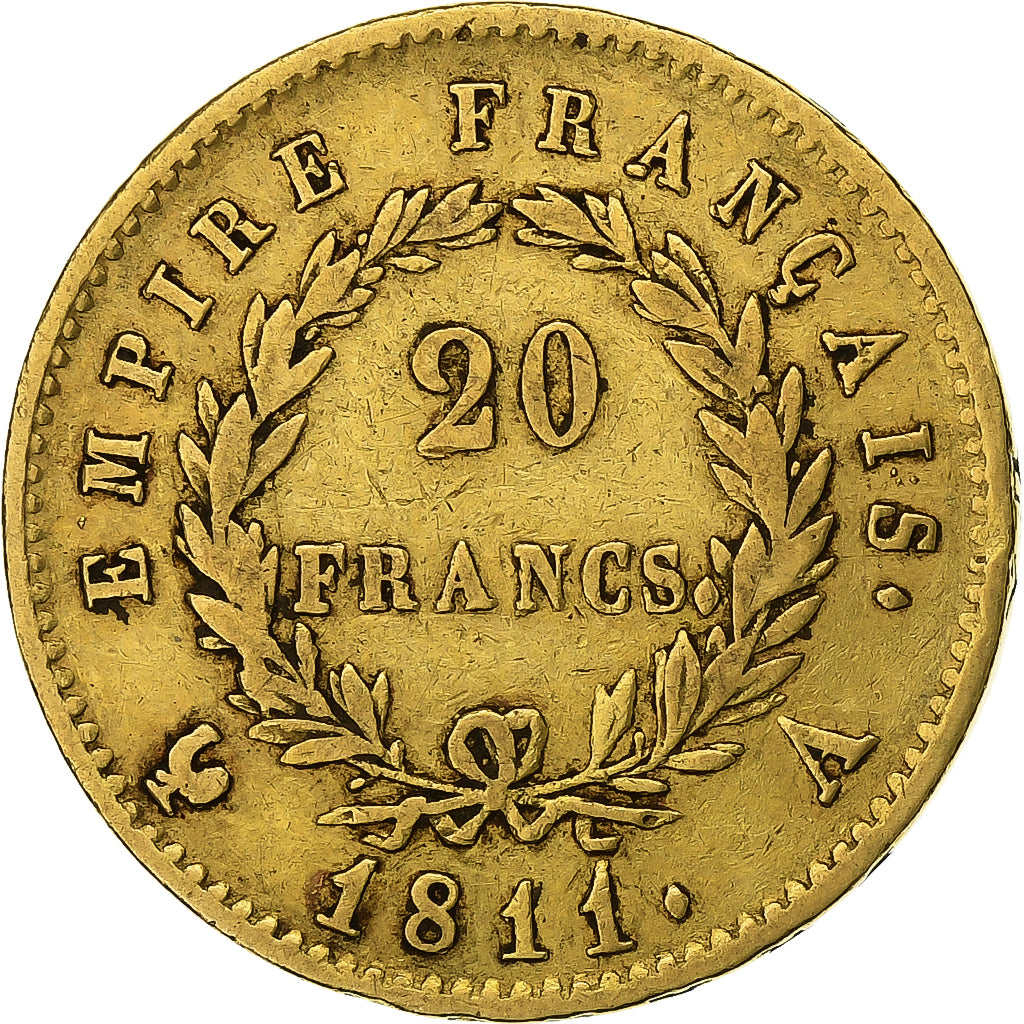 Francia, Napoleon I, 20 Francs, 1811, Paris, Oro, MBC, Gadoury:1025