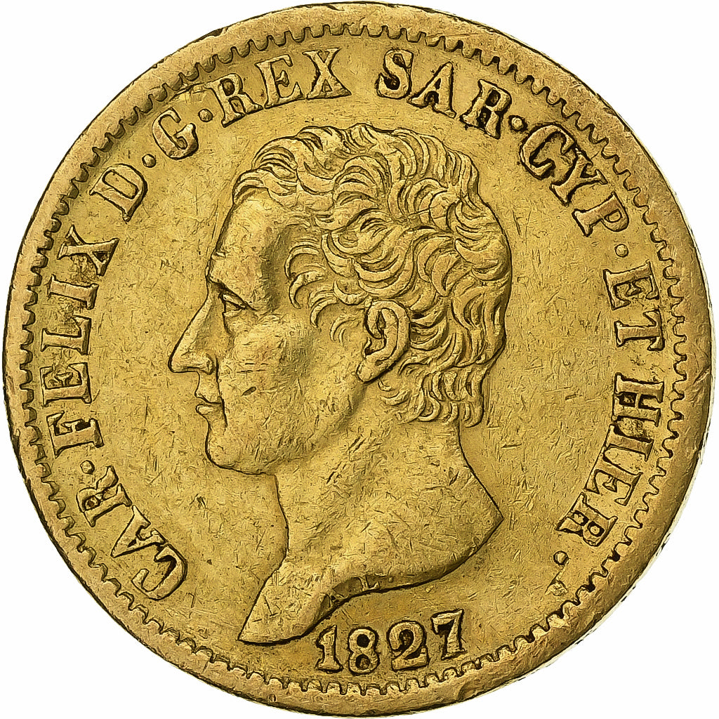STATI ITALIANI, SARDINIA, Carlo Felice, 20 Lire, 1827, Torino, Oro, SPL-