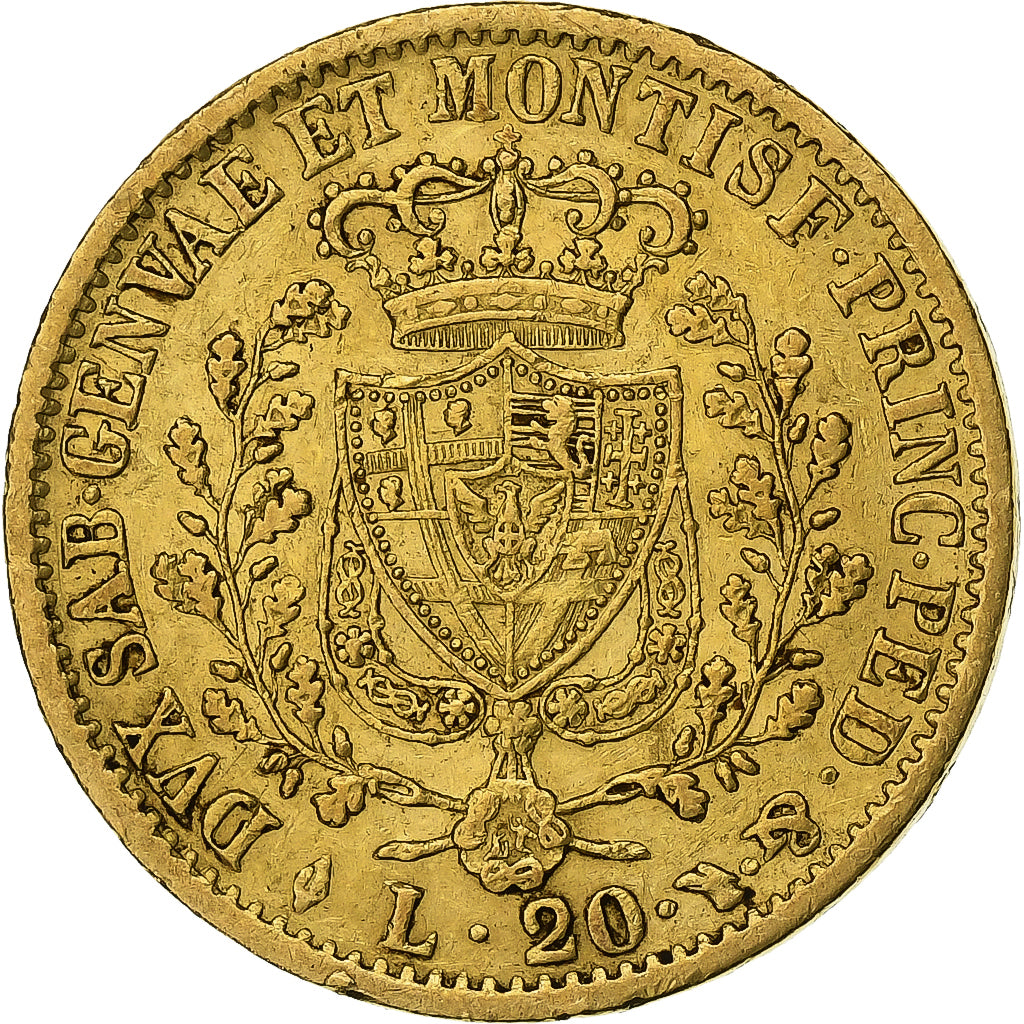STATI ITALIANI, SARDINIA, Carlo Felice, 20 Lire, 1827, Torino, Oro, SPL-
