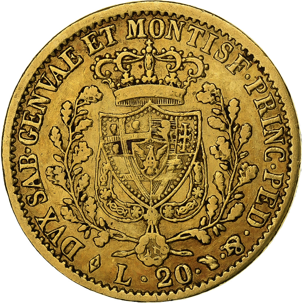 ITALIAN STATES, SARDINIA, Carlo Felice, 20 Lire, 1828, Torino, Gold, EF(40-45)