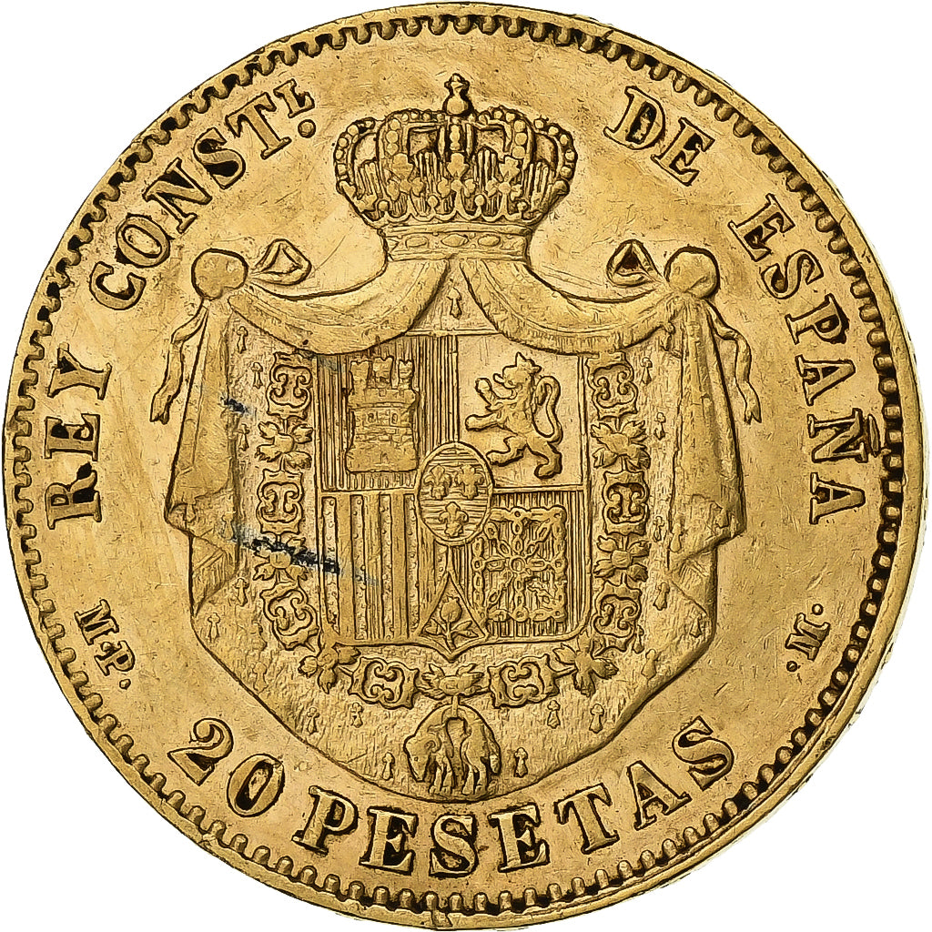 Spagna, Alfonso XIII, 20 Pesetas, 1889, Oro, BB+, KM:693