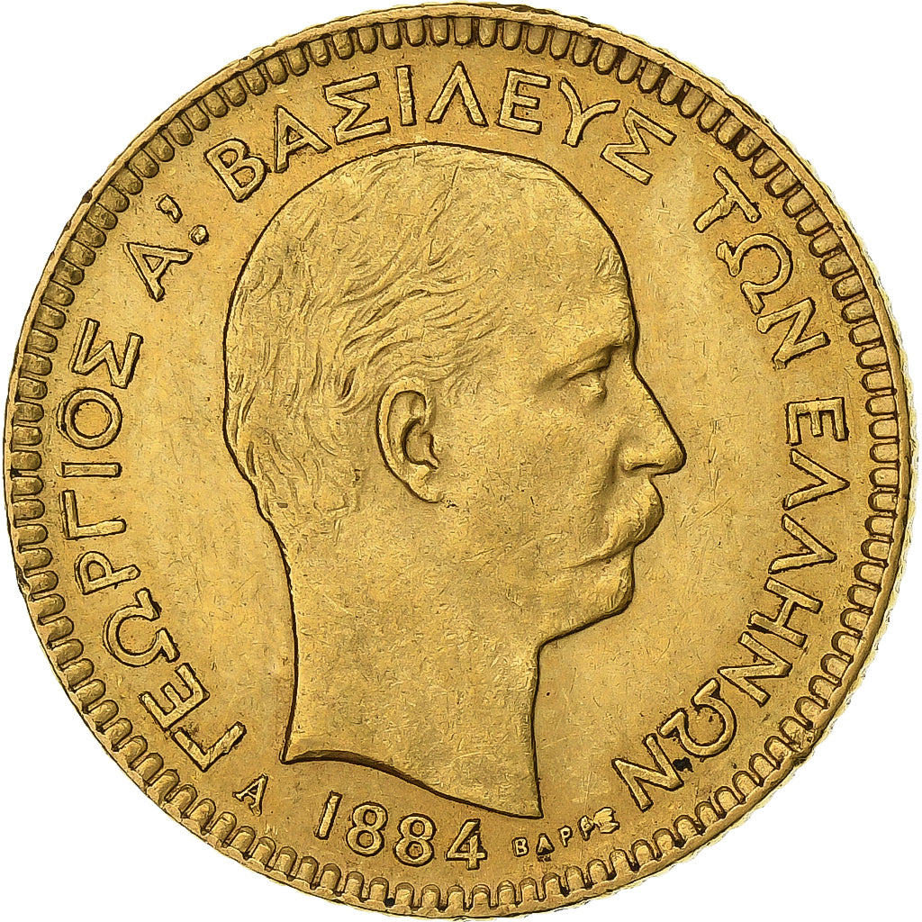 Greece, George I, 20 Drachmai, 1884, Paris, Gold, MS(63), KM:56