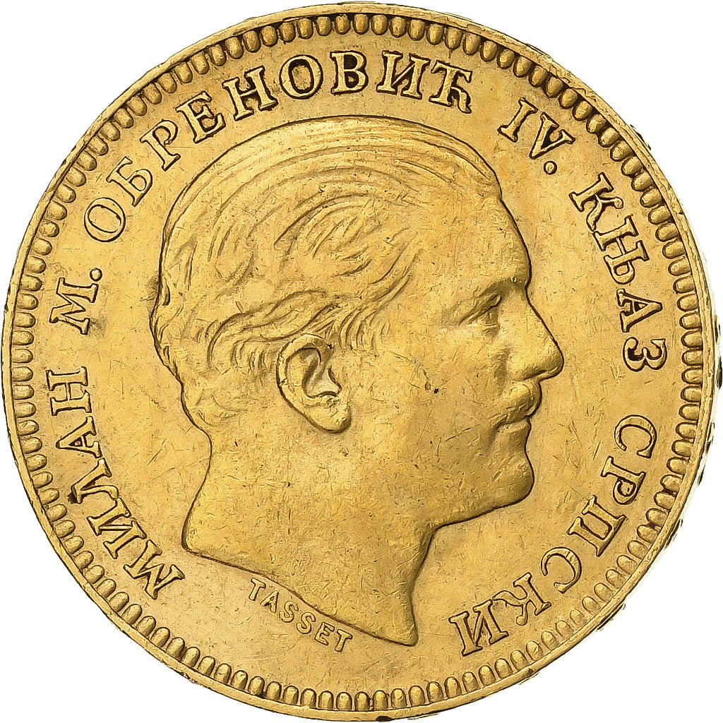 Serbia, Milan I, 20 Dinara, 1879, Paris, Gold, EF(40-45), KM:14