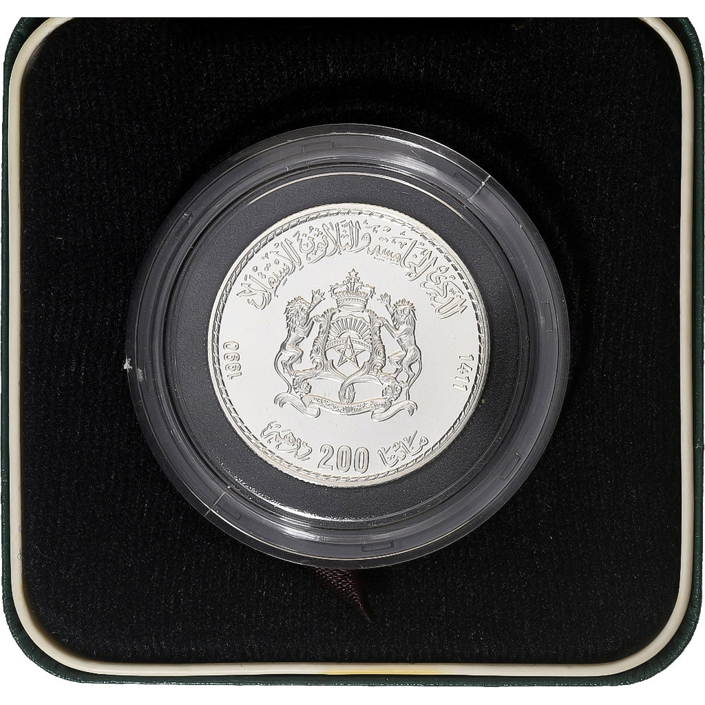Morocco, al-Hassan II, 200 Dirhams, 1990, Silver, MS(65-70), KM:89