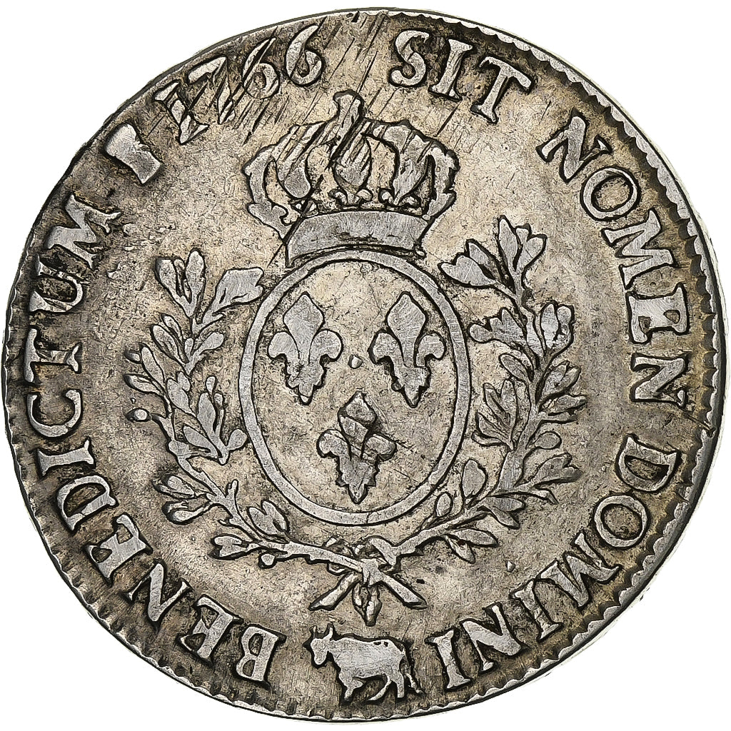 Francia, Louis XV, Écu de Béarn au bandeau, 1766, Pau, Plata, BC+