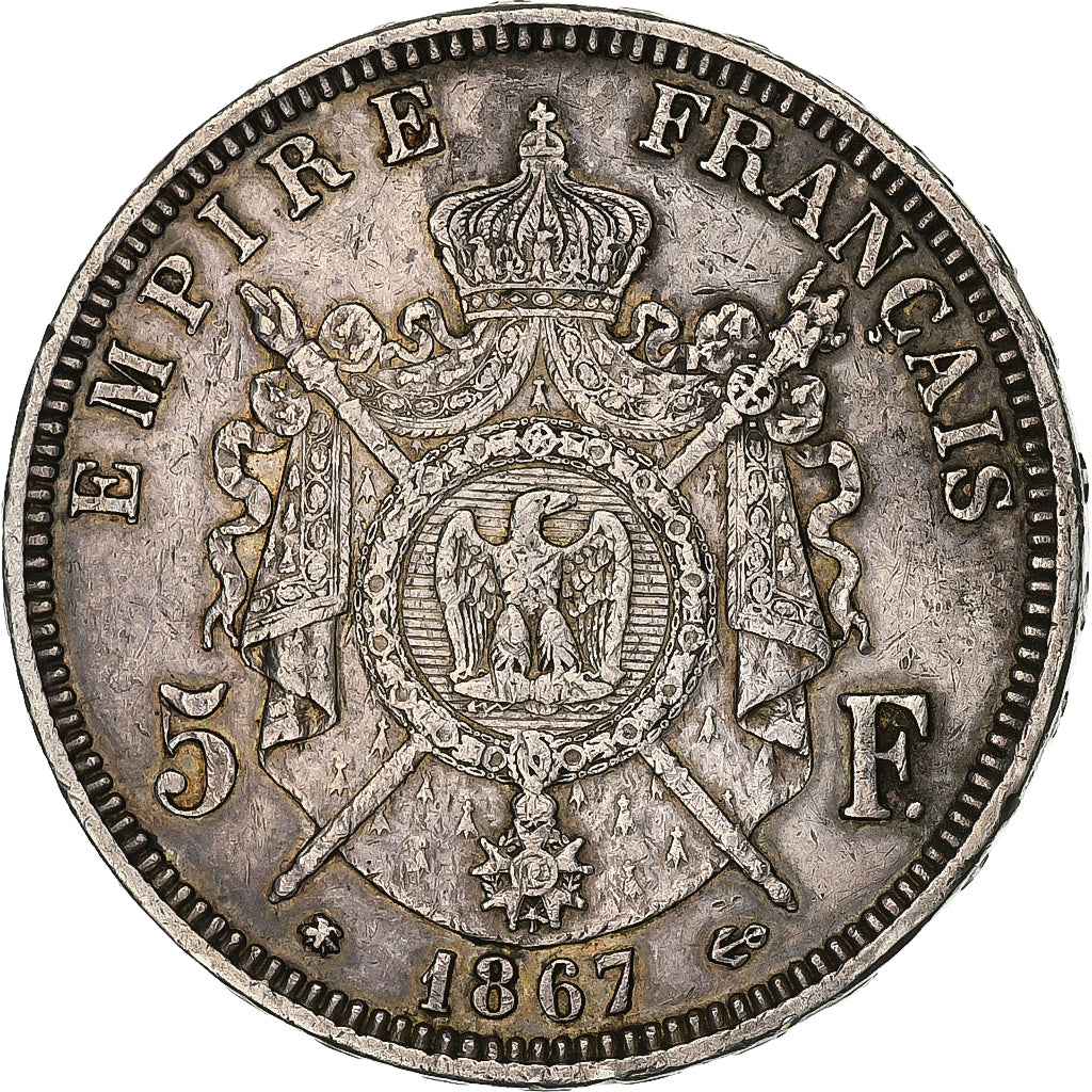 France, Napoléon III, 5 Francs, 1867, Paris, Argent, TTB, KM:799.1