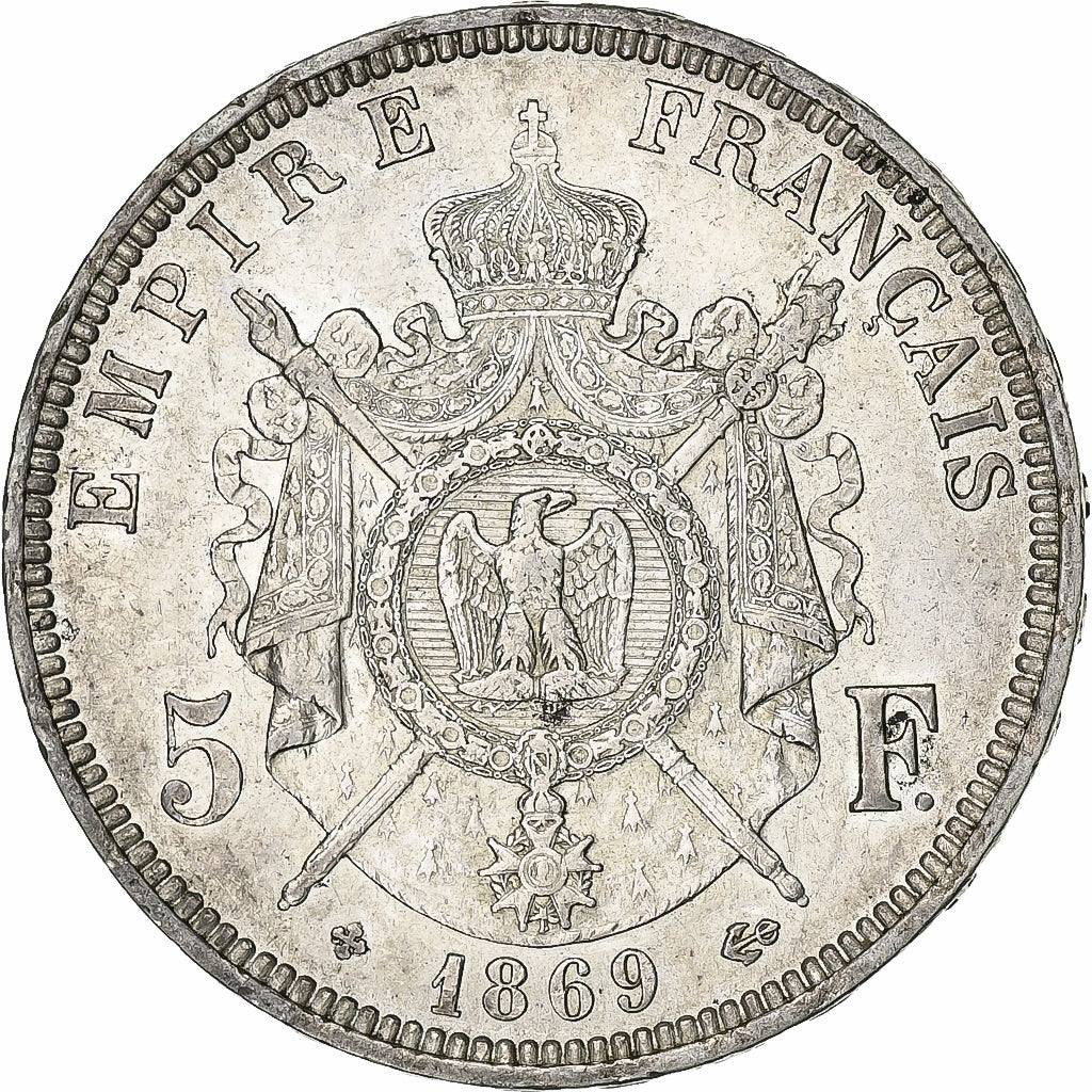 France, 5 Francs, Napoléon III, 1869, Strasbourg, Silver, AU(50-53)