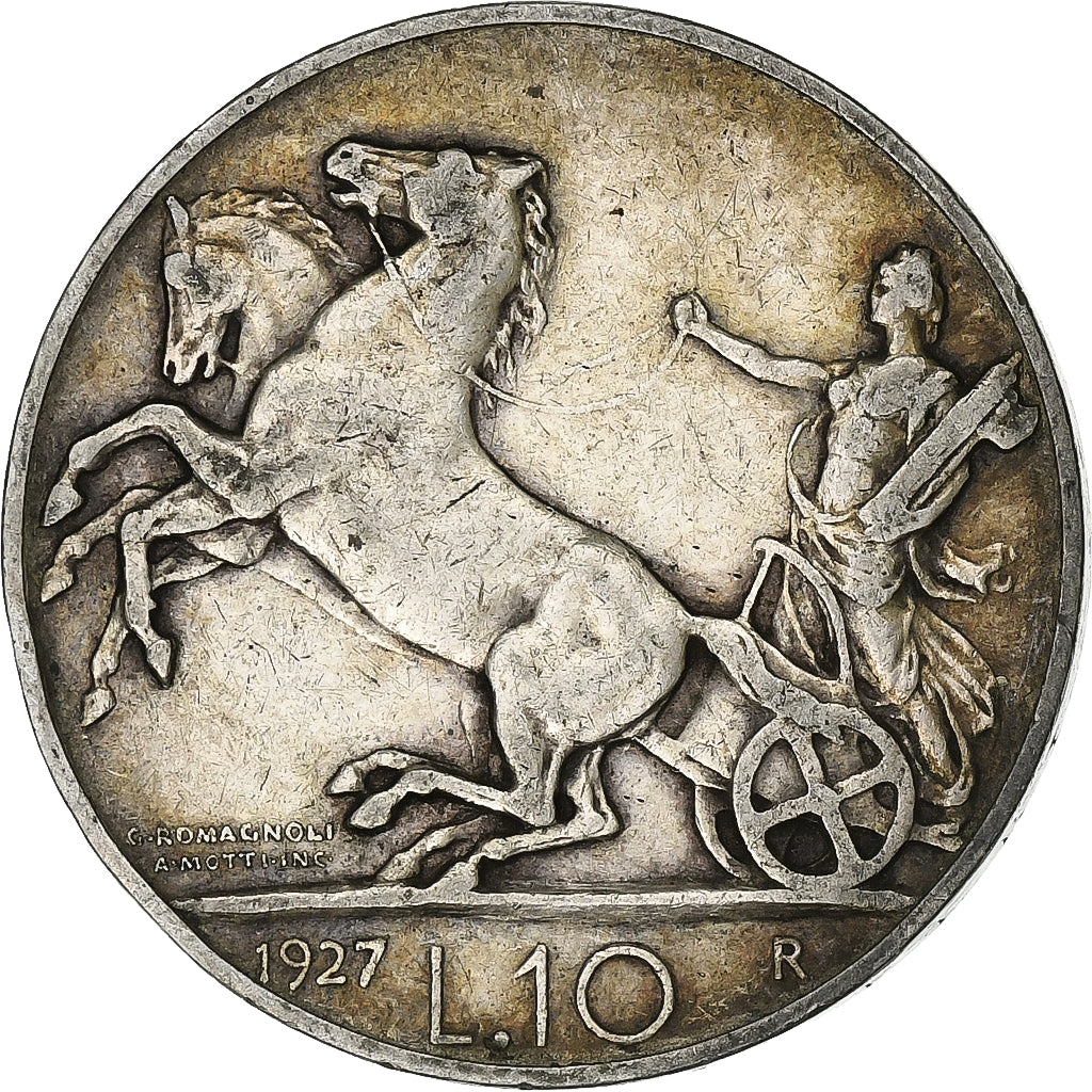 Italy, Vittorio Emanuele III, 10 Lire, 1927, Rome, Silver, EF(40-45), KM:68.2