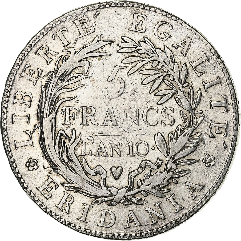 ITALIAN STATES, PIEDMONT REPUBLIC, 5 Francs, 1801, Torino, Silver, VF(30-35)