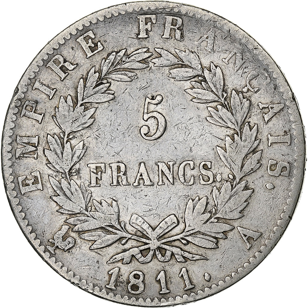 Francja, Napoleon I, 5 Francs, 1811, Paris, Srebro, VF(30-35), Gadoury:584
