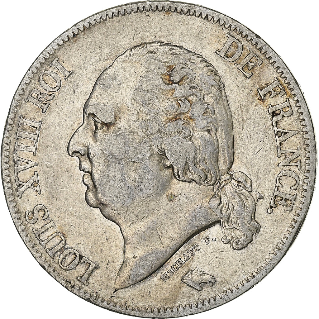 Francja, Louis XVIII, 5 Francs, 1824, Bayonne, Srebro, VF(30-35), Gadoury:614