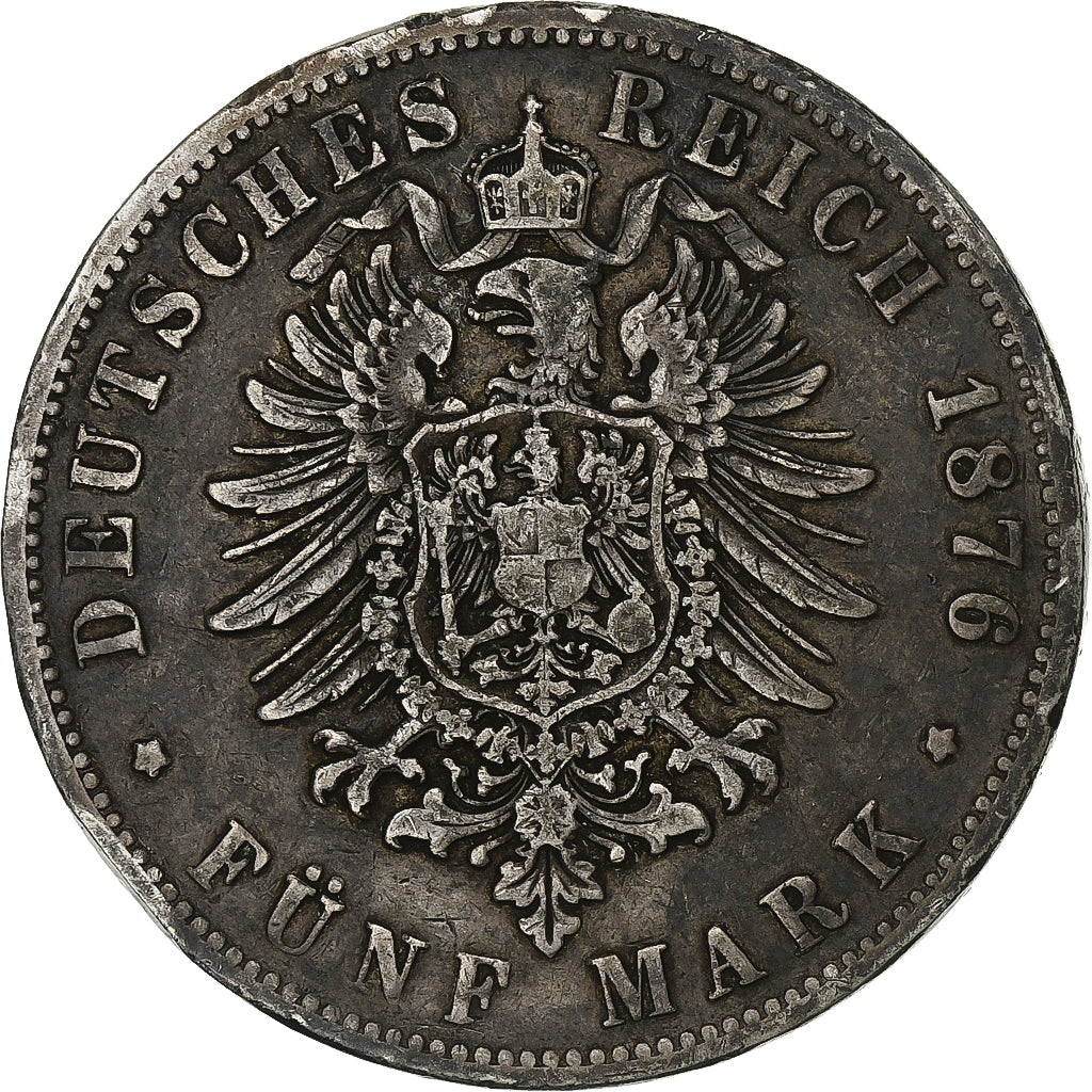 Stati tedeschi, PRUSSIA, Wilhelm I, 5 Mark, 1876, Hanovre, Argento, MB, KM:503