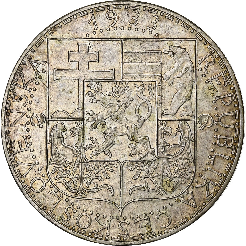 Czechoslovakia, 20 Korun, 1933, Silver, AU(55-58), KM:17