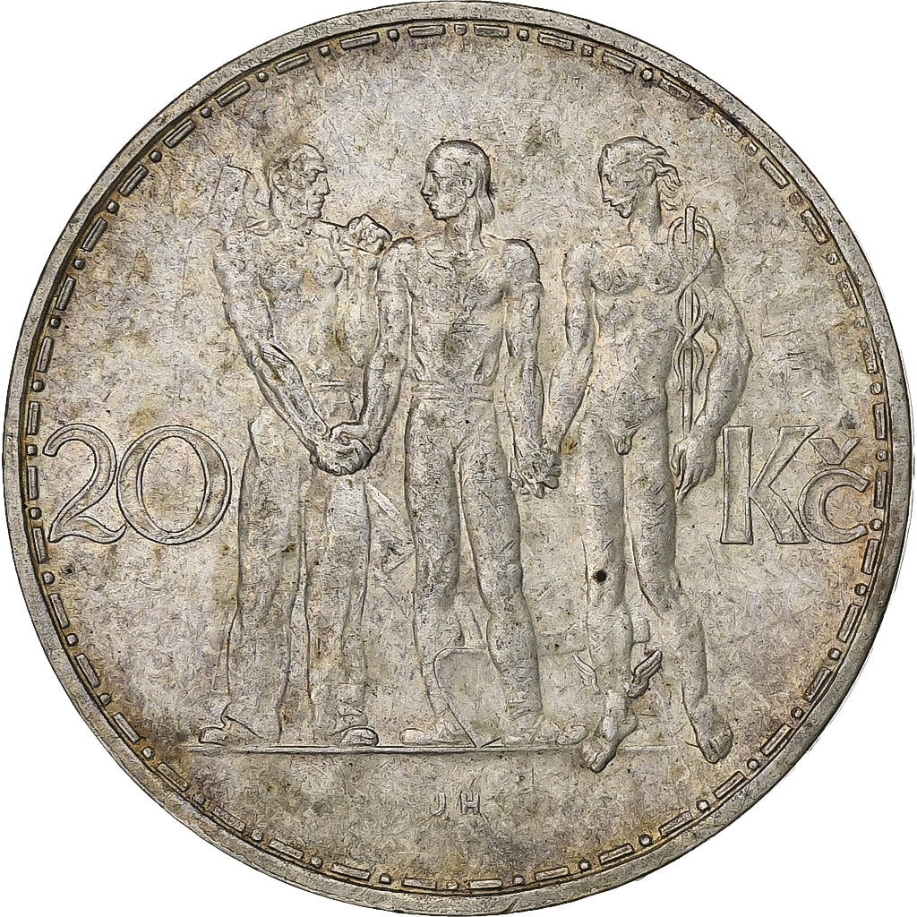 Czechoslovakia, 20 Korun, 1933, Silver, AU(55-58), KM:17