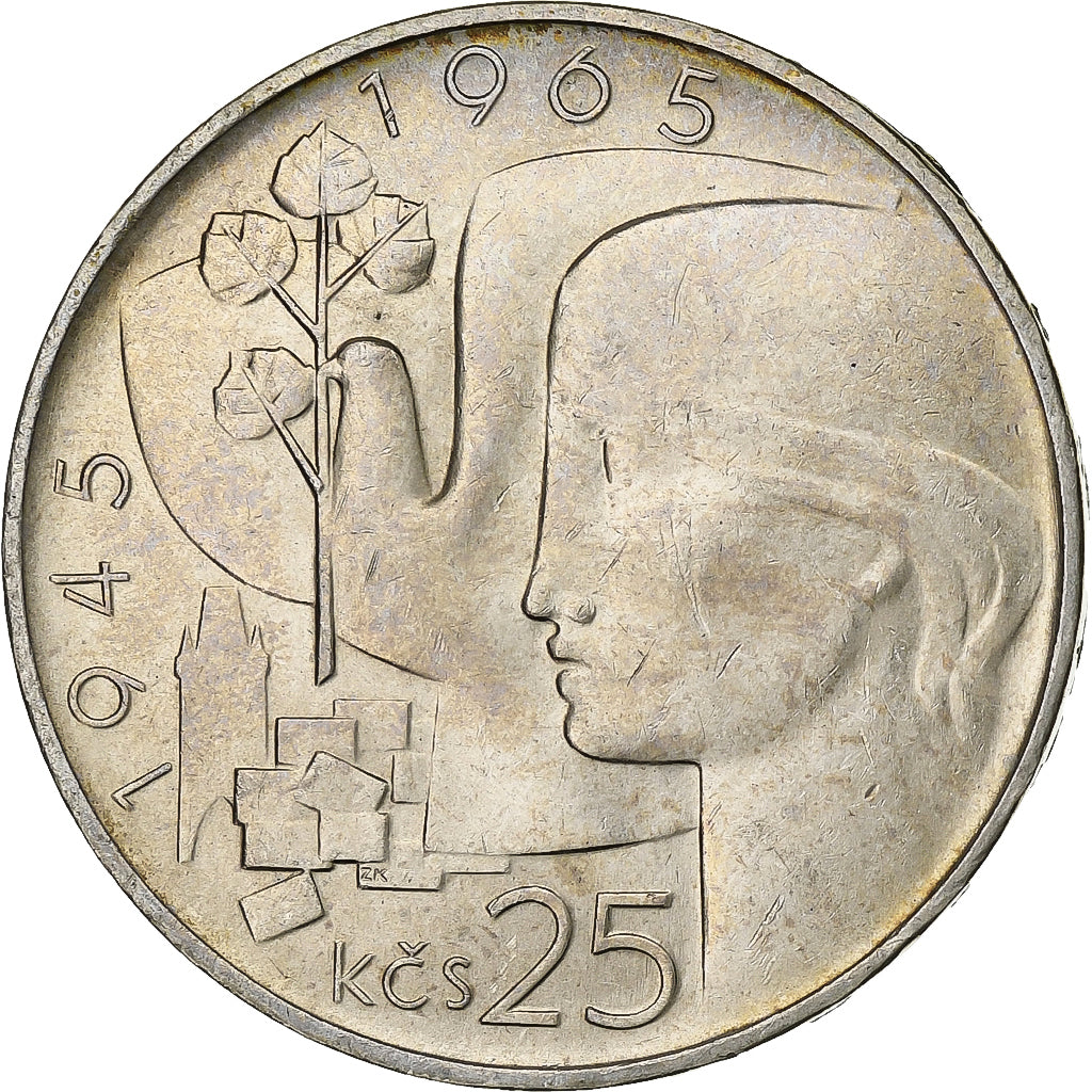 Czechoslovakia, 25 Korun, 1965, Silver, AU(55-58), KM:59