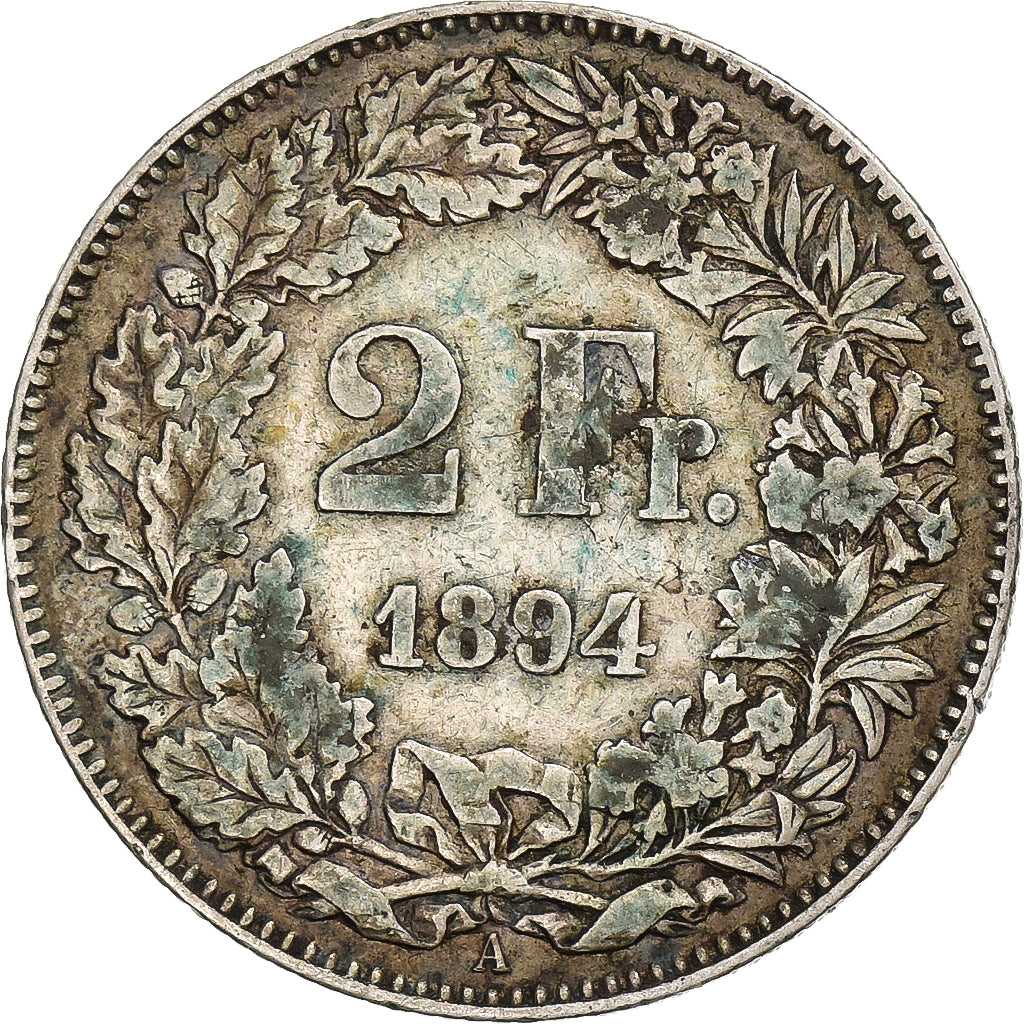 Suisse, 2 Francs, Helvetia, 1894, Paris, Argent, TB+, KM:21