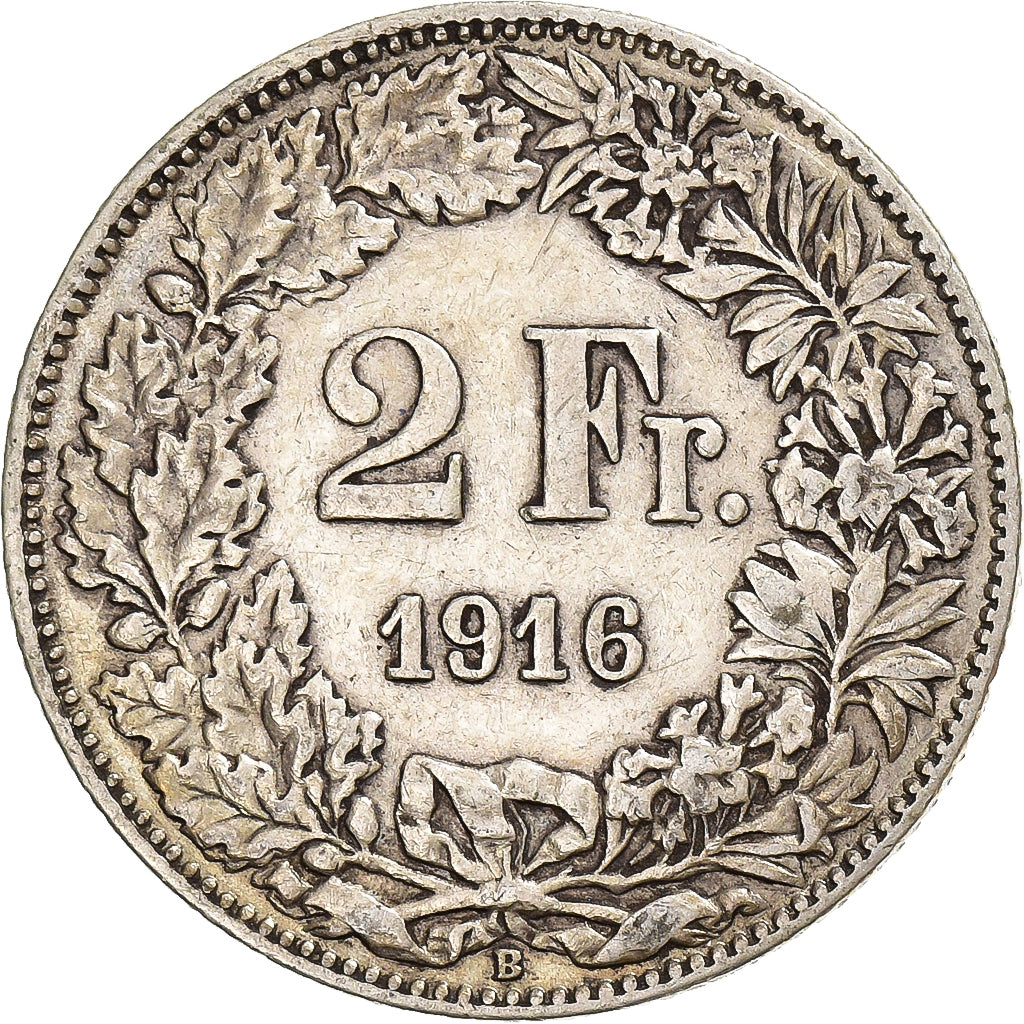 Suisse, 2 Francs, 1916, Bern, Argent, TTB, KM:21
