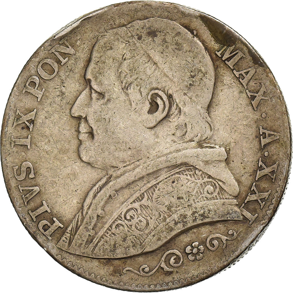 ITALIAN STATES, PAPAL STATES, Pius IX, 2 Lire, 1866, Rome, Silver, VF(20-25)