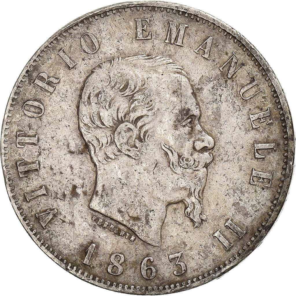 Italia, Vittorio Emanuele II, 2 Lire, 1863, Naples, Argento, MB+, KM:6a.1