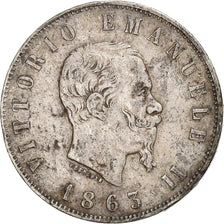 Italia, Vittorio Emanuele II, 2 Lire, 1863, Naples, Argento, MB+, KM:6a.1