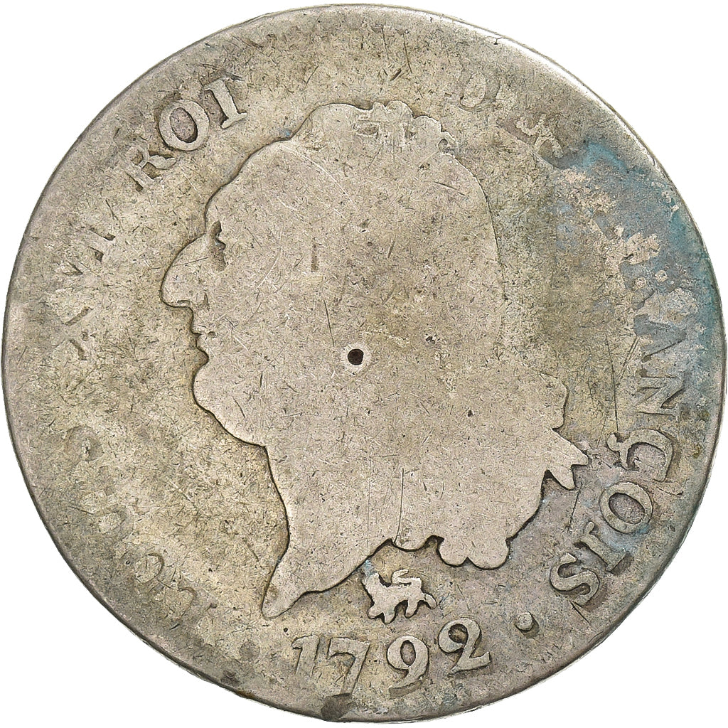 França, Louis XVI, 30 Sols, 1792 / AN 4, Paris, Prata, VG(8-10), Gadoury:39