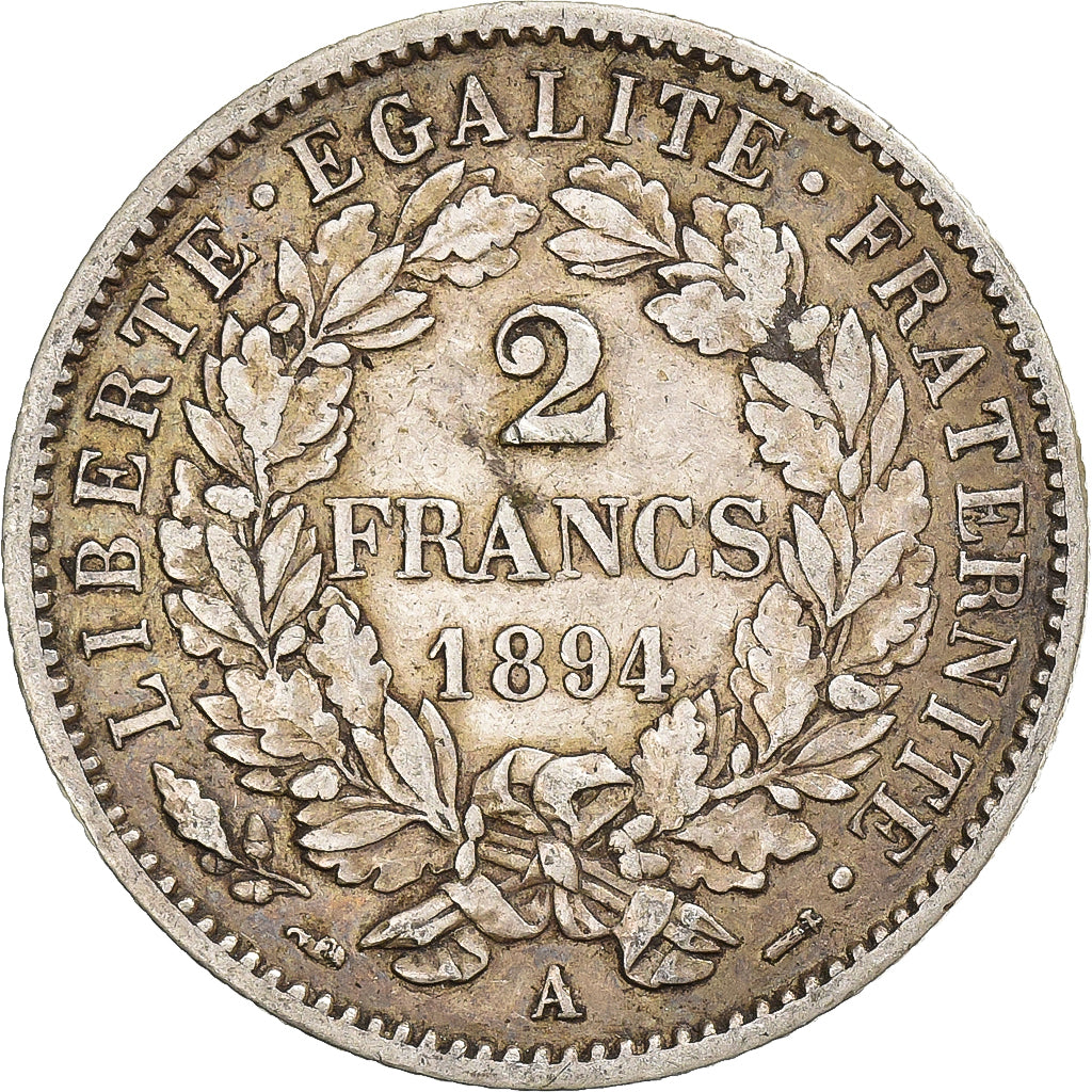 France, 2 Francs, Cérès, 1894, Paris, Silver, VF(30-35), Gadoury:530a