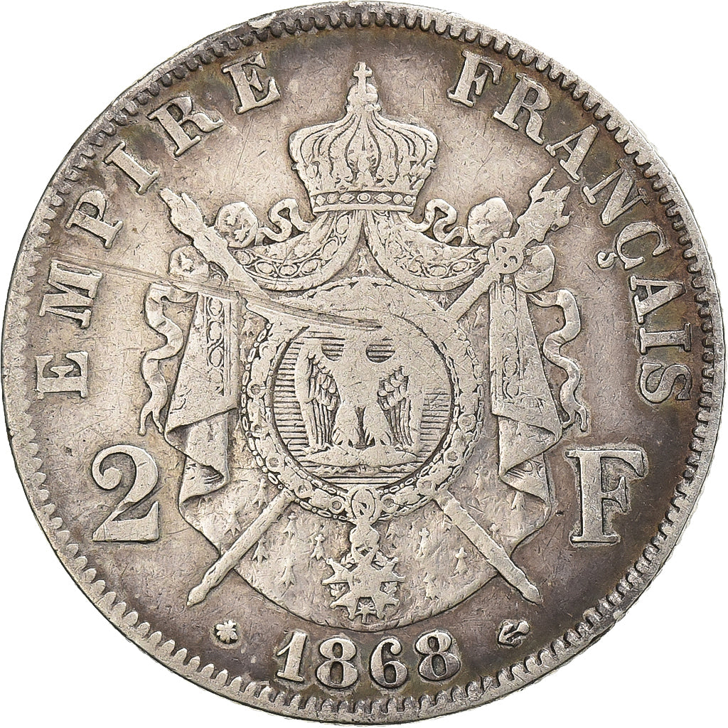 Frankrijk, Napoleon III, 2 Francs, Napoléon III, 1868, Paris, Zilver, FR