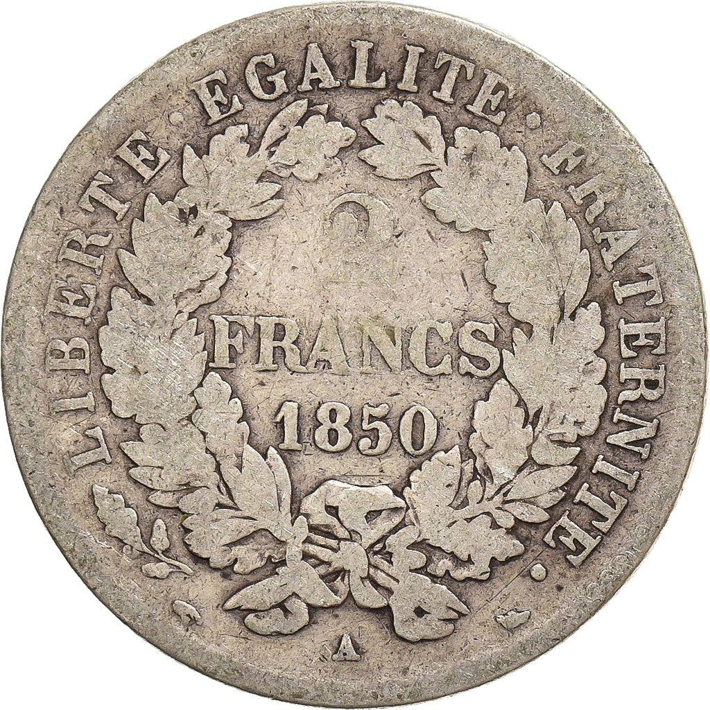 França, 2 Francs, Cérès, 1850, Paris, Prata, VG(8-10), Gadoury:522, KM:760.1