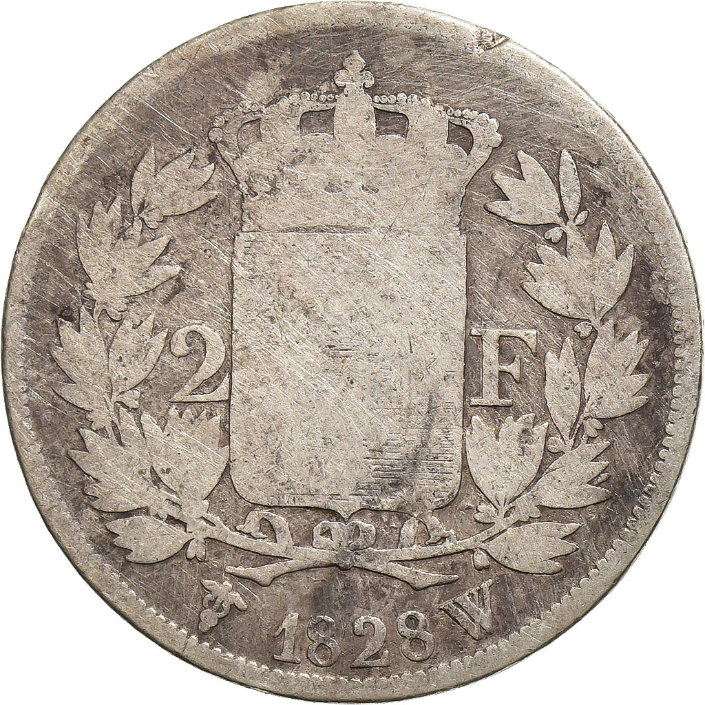 France, 2 Francs, Charles X, 1828, Lille, Silver, F(12-15), Gadoury:516