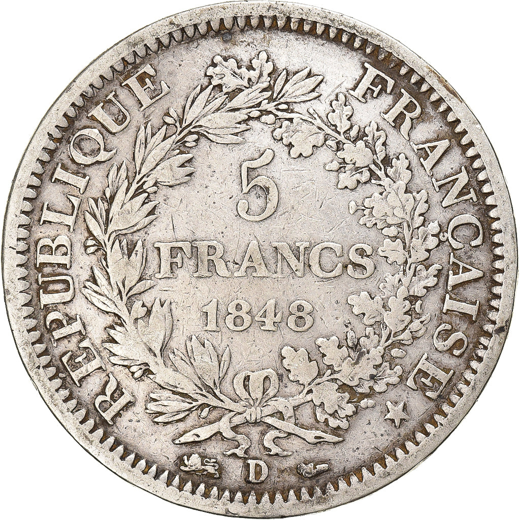 Frankrijk, 5 Francs, Hercule, 1848, Lyon, Zilver, FR, KM:756.3