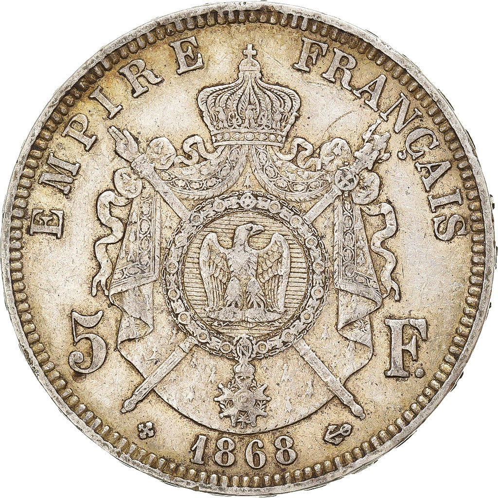 France, Napoleon III, 5 Francs, 1868, Strasbourg, Silver, EF(40-45)