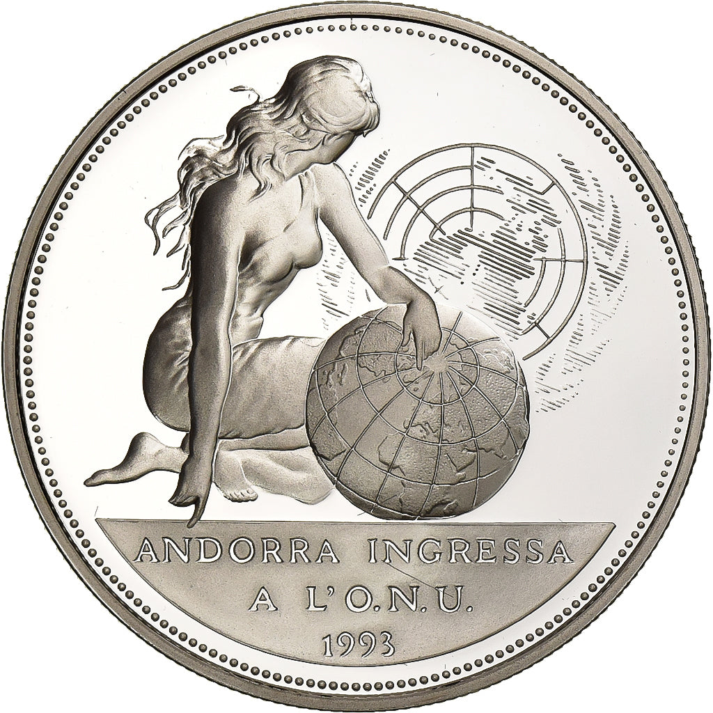 Andorra, 10 Diners, Andorra U.N. Membership, 1994, BE, Silver, MS(65-70), KM:97