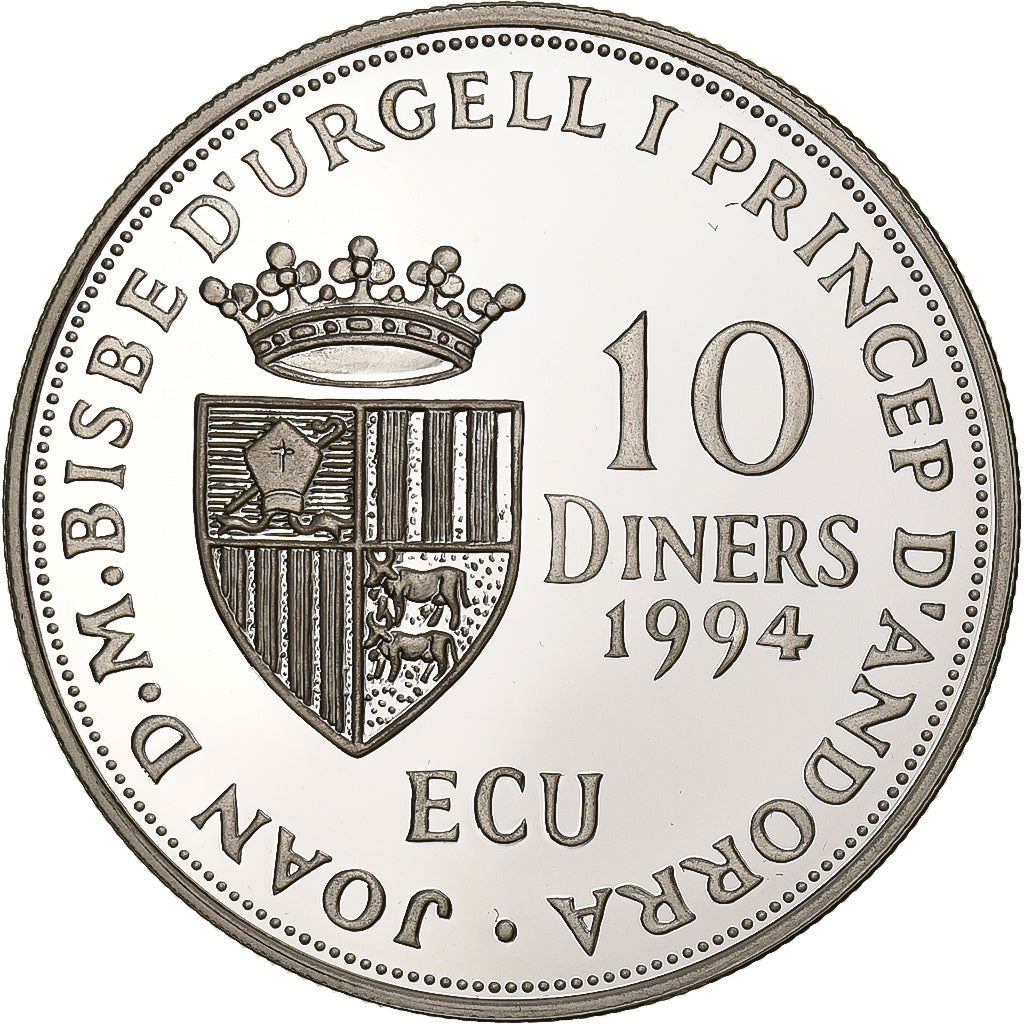 Andorra, 10 Diners, Andorra U.N. Membership, 1994, BE, Silver, MS(65-70), KM:97