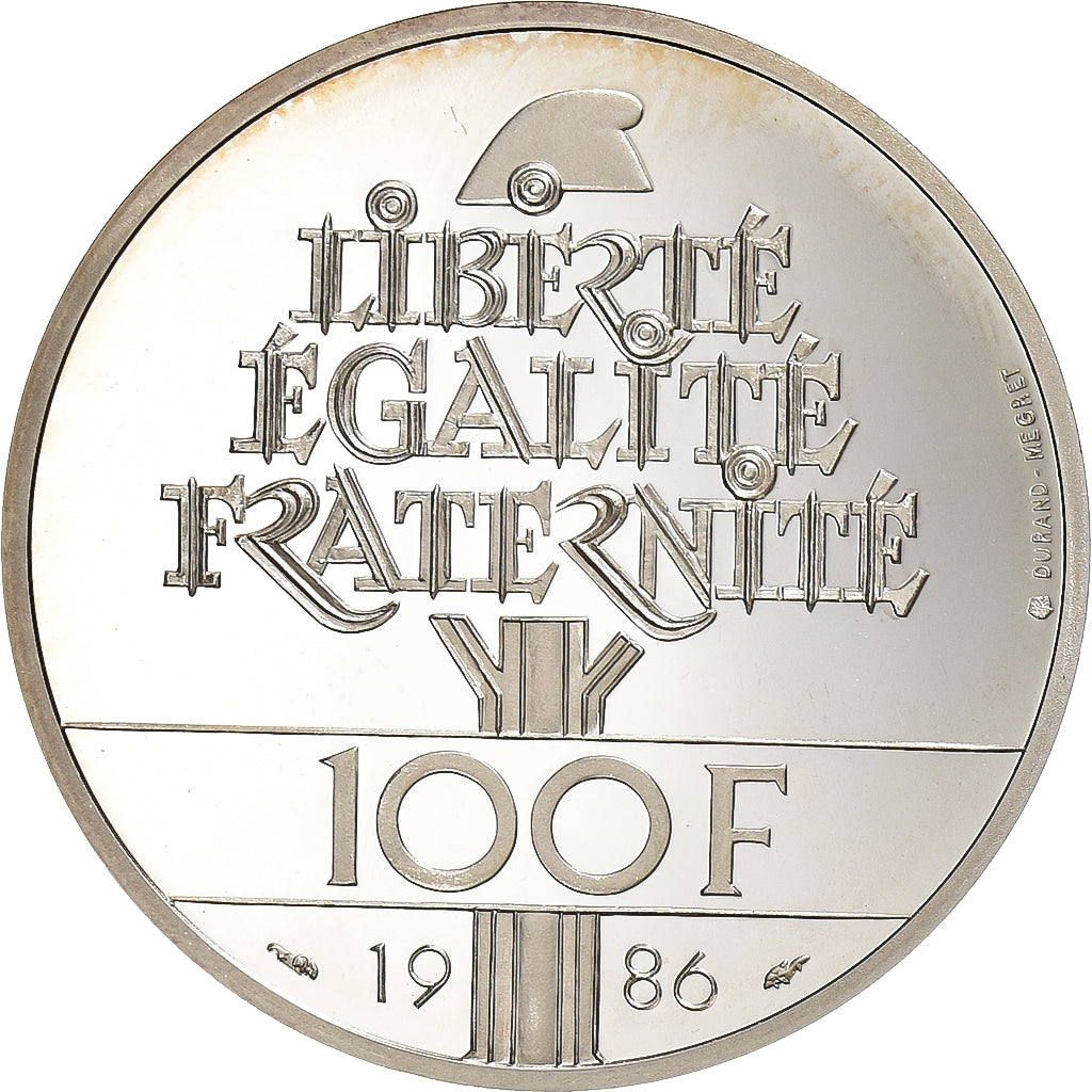 France, 100 Francs, Liberté, 1986, MDP, Proof, Silver, MS(63)