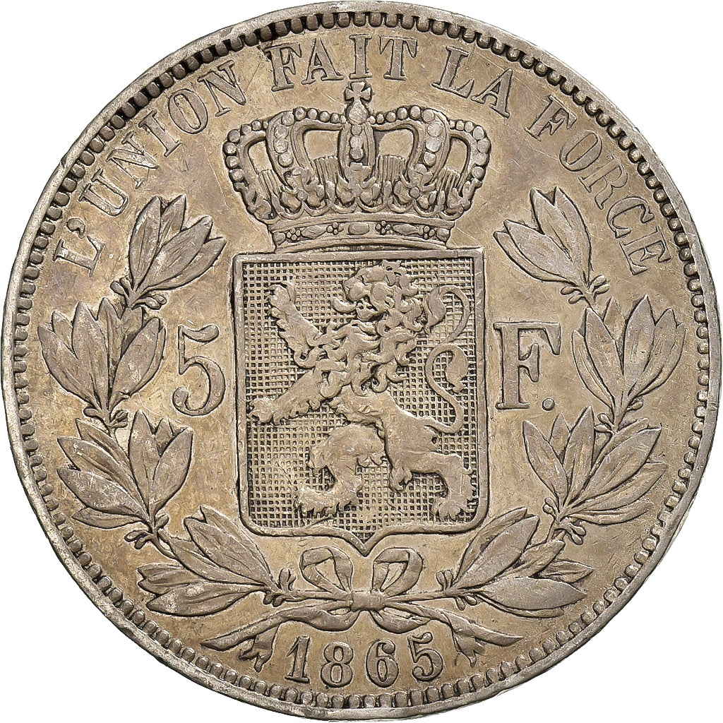 Belgium, Leopold I, 5 Francs, 5 Frank, 1865, Silver, VF(30-35), KM:17